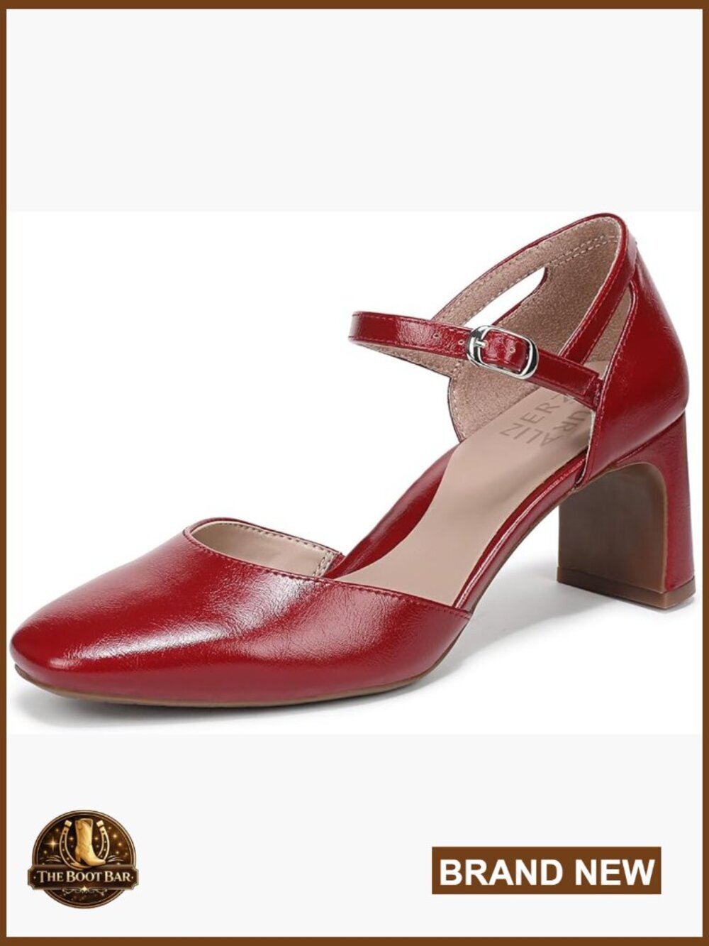 Women's Block Heel Pumps with Ankle Strap - Contour Plus Comfort, Snip Toe -